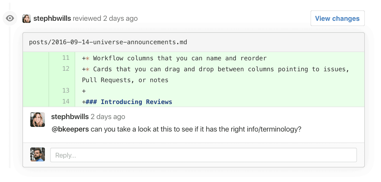 Actual code review timeline event